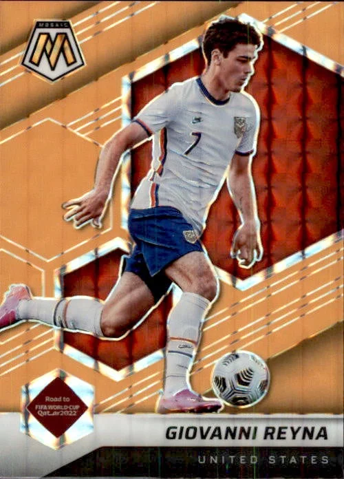 Giovanni Reyna, Orange Fluorescent Mosaic Prizm, 2021-22 Panini Mosaic FIFA Road to World Cup Soccer