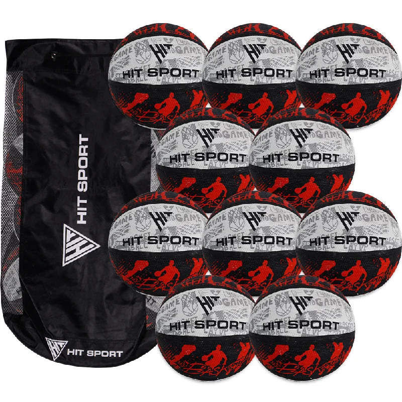 Hit Sport Basketball (10 Pack with Carry Bag) | Size 7 (Red)