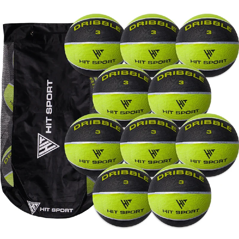 Hit Sport Dribble Basketball (10 Pack with Carry Bag) | Size 3 (Green)