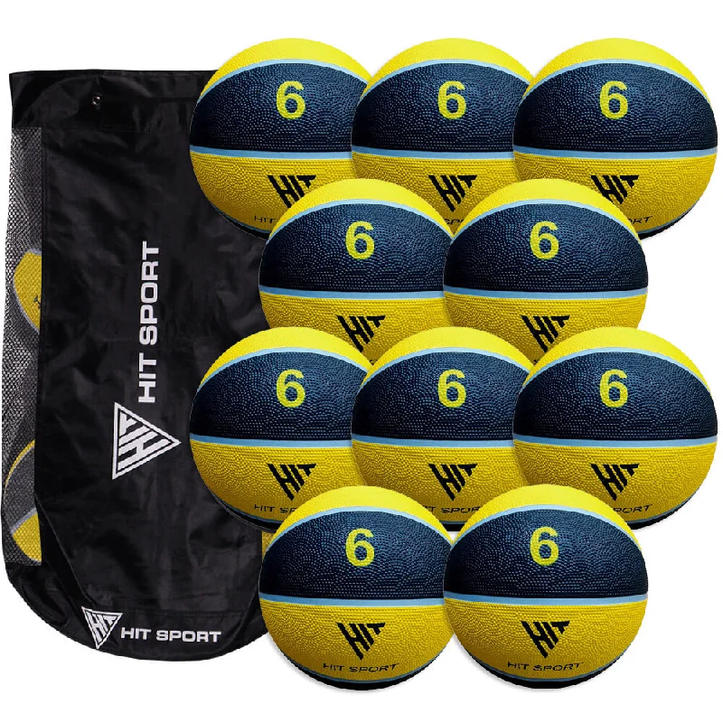 Hit Sport Trainer Yellow Basketball Size 6 | 10 Pack with Carry Bag