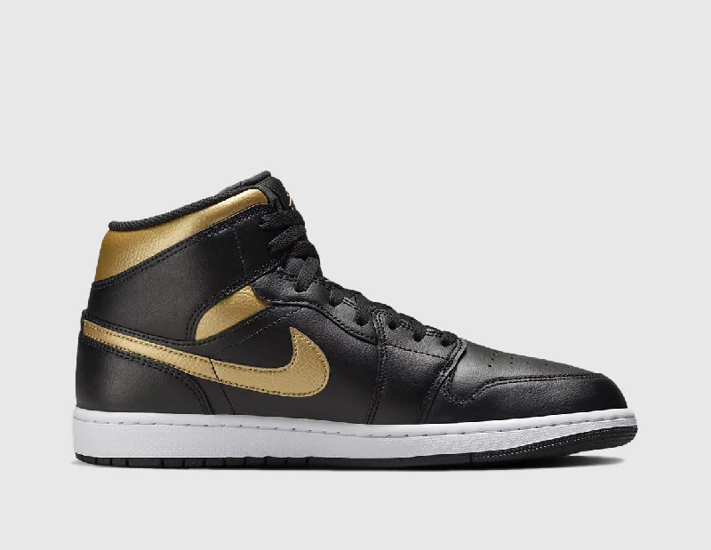 Jordan 1 Mid Black / Metallic Gold - White