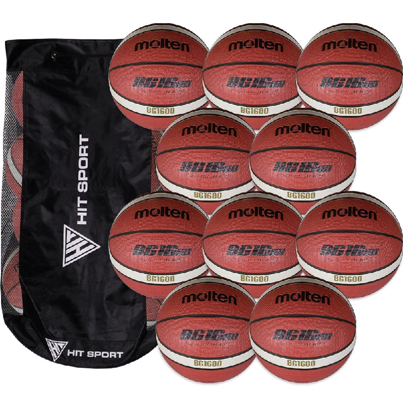 Molten Indoor & Outdoor Basketball (Sizes 5, 6 or 7) | 10 Pack with Bag