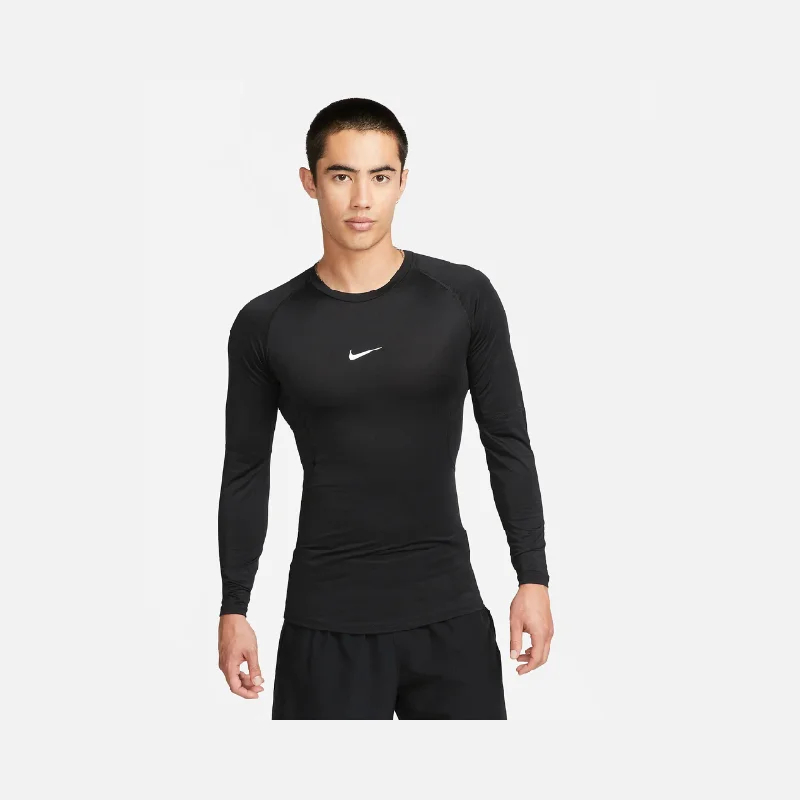 Nike Pro Men's Dri-FIT Tight Long-Sleeve Fitness Top -Black/White